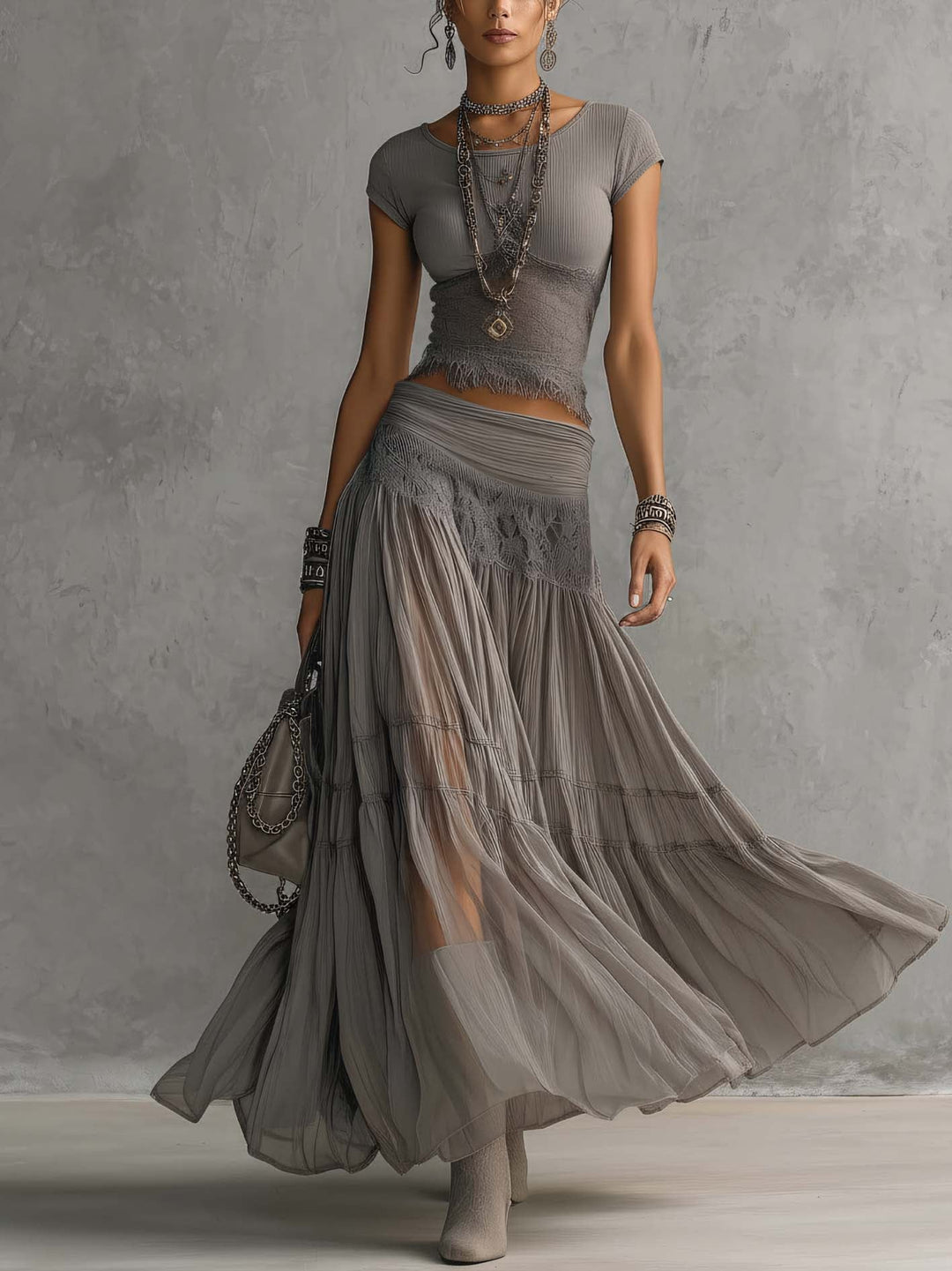 Matilde | Lace Panel Maxi Skirt Set