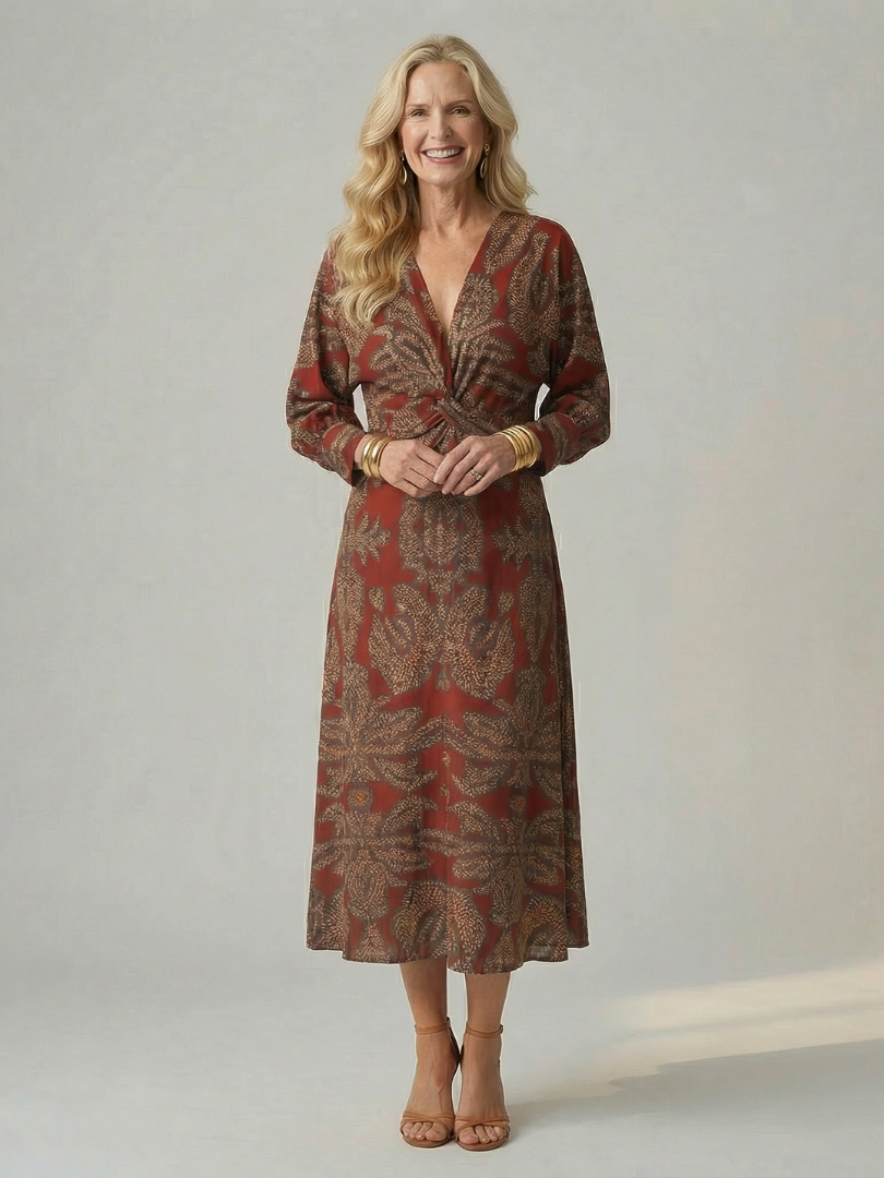 Greta | Long Sleeve Wrap Midi Dress