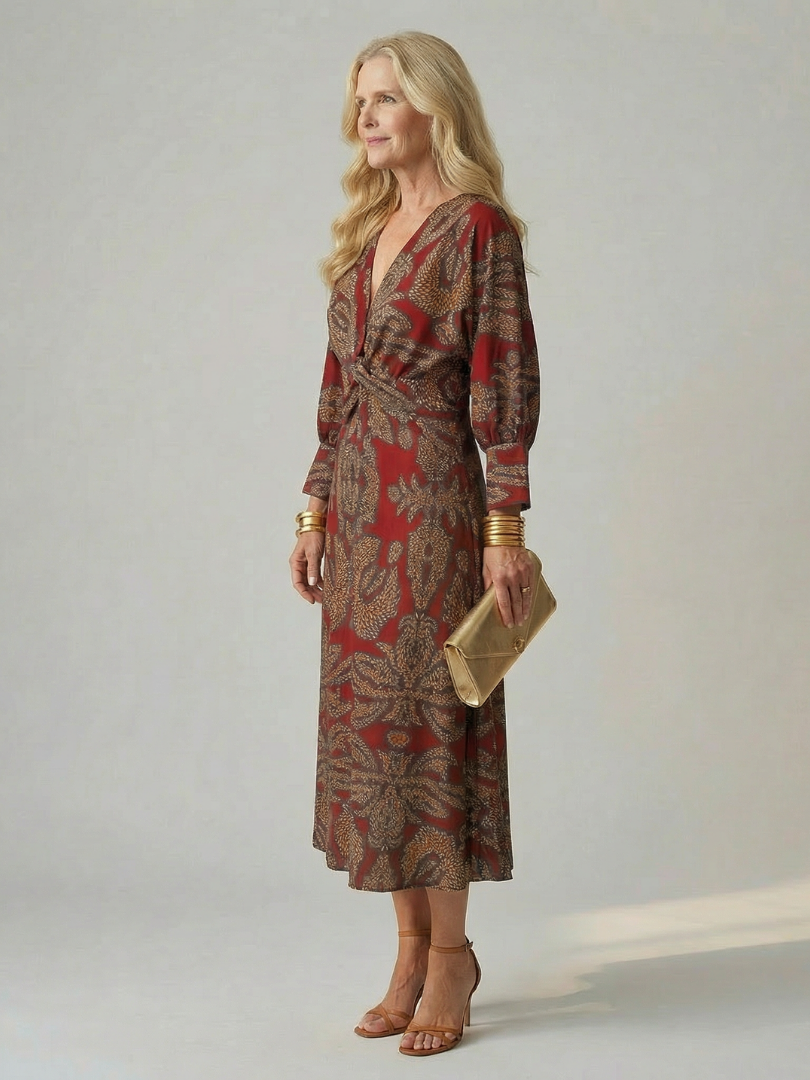 Greta | Long Sleeve Wrap Midi Dress