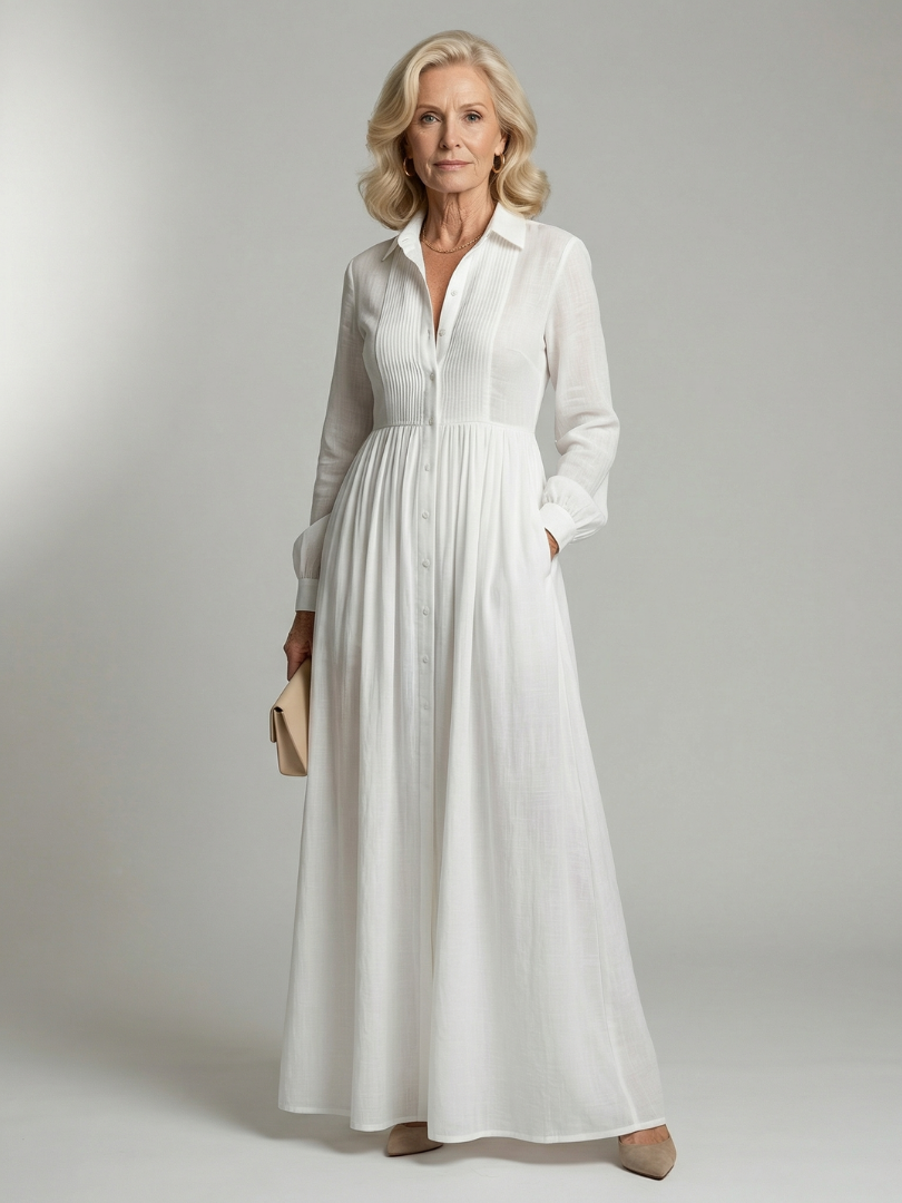 Roberta | Button Front Long Sleeve Maxi Dress