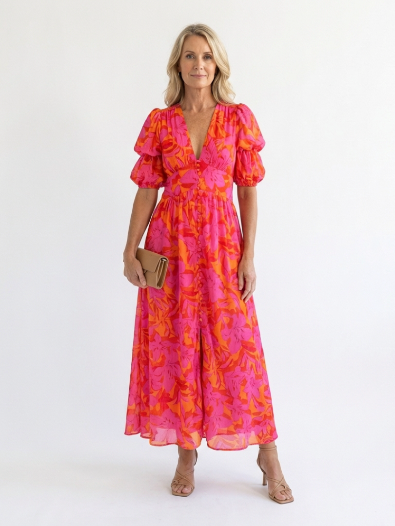 Ornella | Floral Puff Sleeve Midi Dress