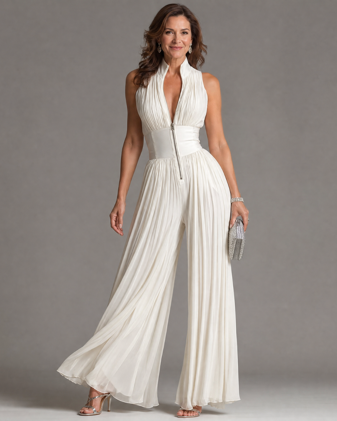 Zaria | Pleated Halter Neck Wide Leg Jumpsuit