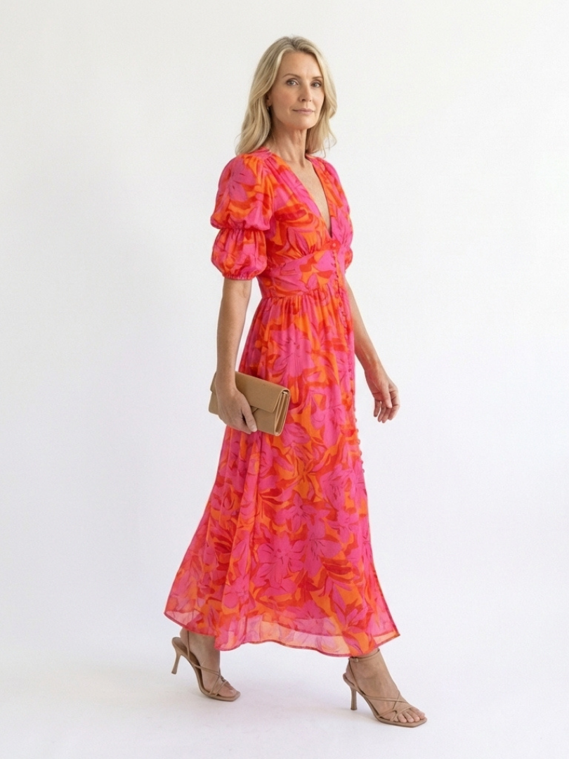 Ornella | Floral Puff Sleeve Midi Dress