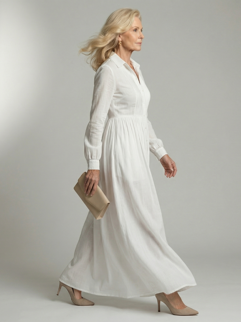 Roberta | Button Front Long Sleeve Maxi Dress