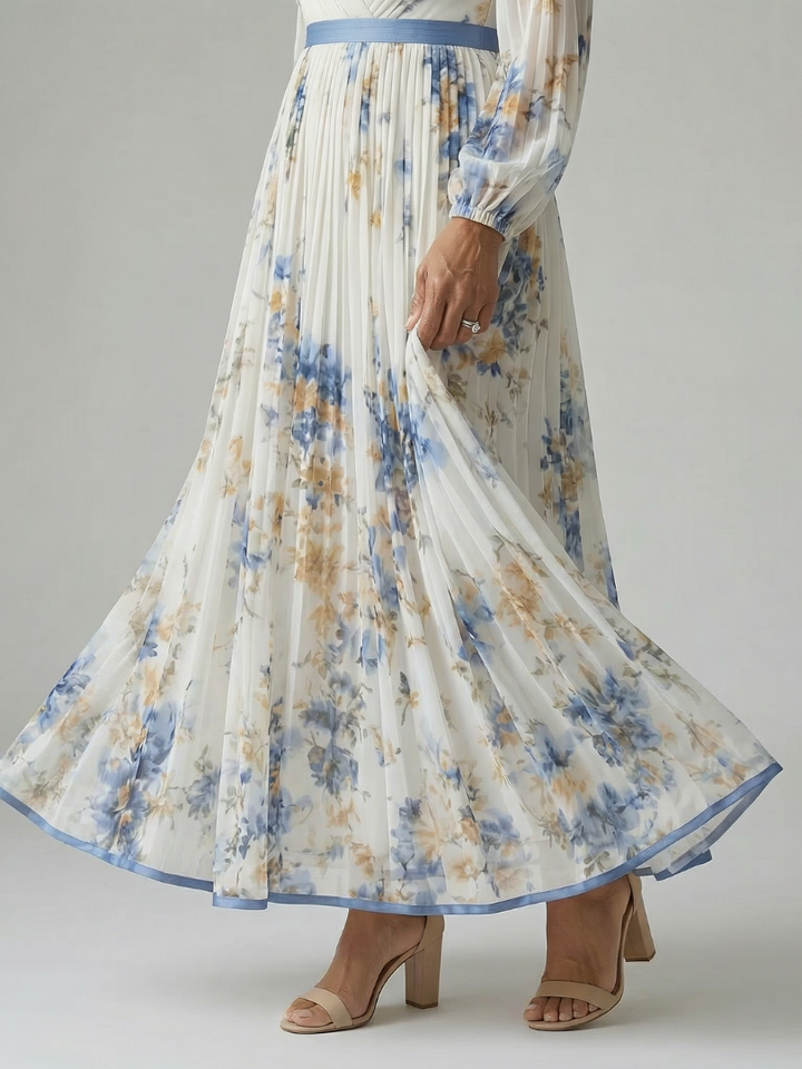 Mirella | Long Sleeve Pleated Wrap Midi Dress