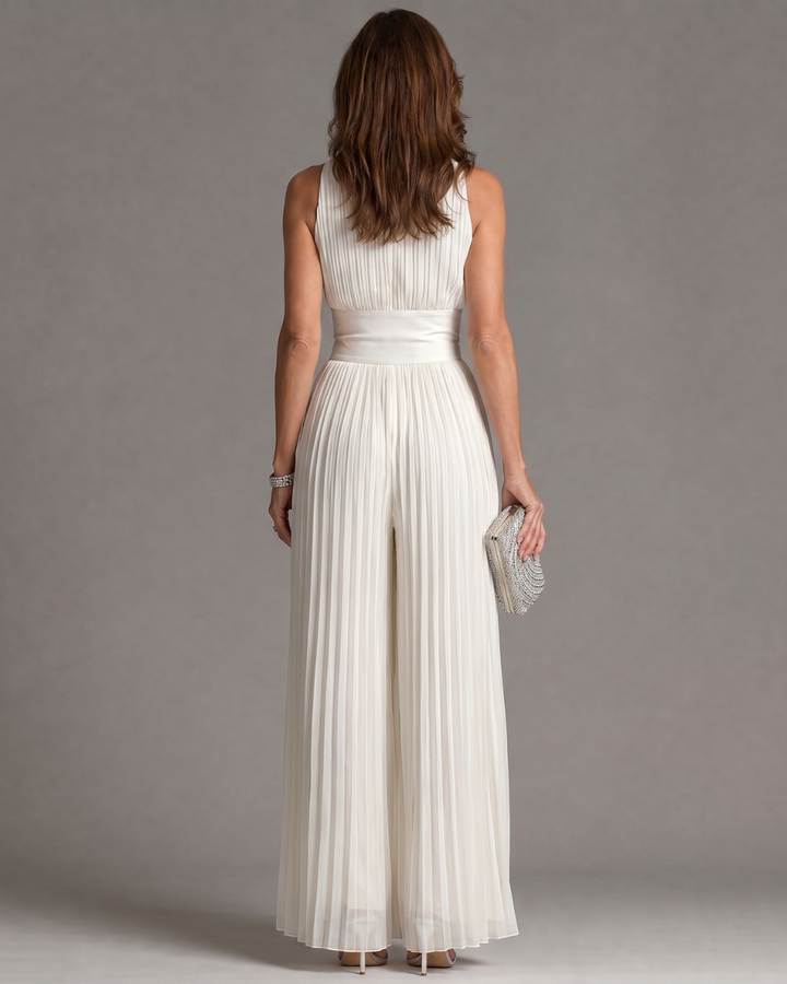 Zaria | Pleated Halter Neck Wide Leg Jumpsuit