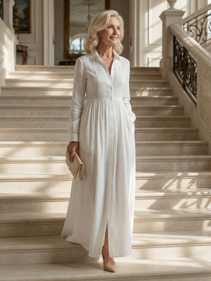 Roberta | Button Front Long Sleeve Maxi Dress