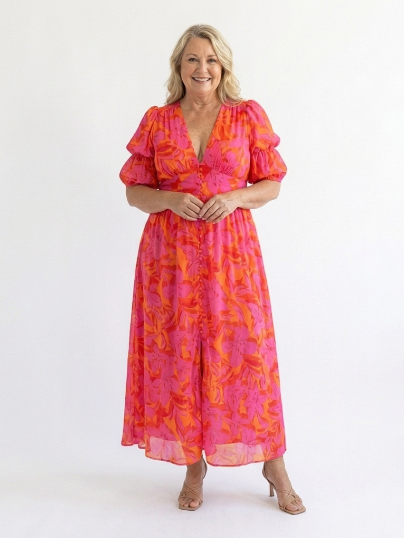 Ornella | Floral Puff Sleeve Midi Dress