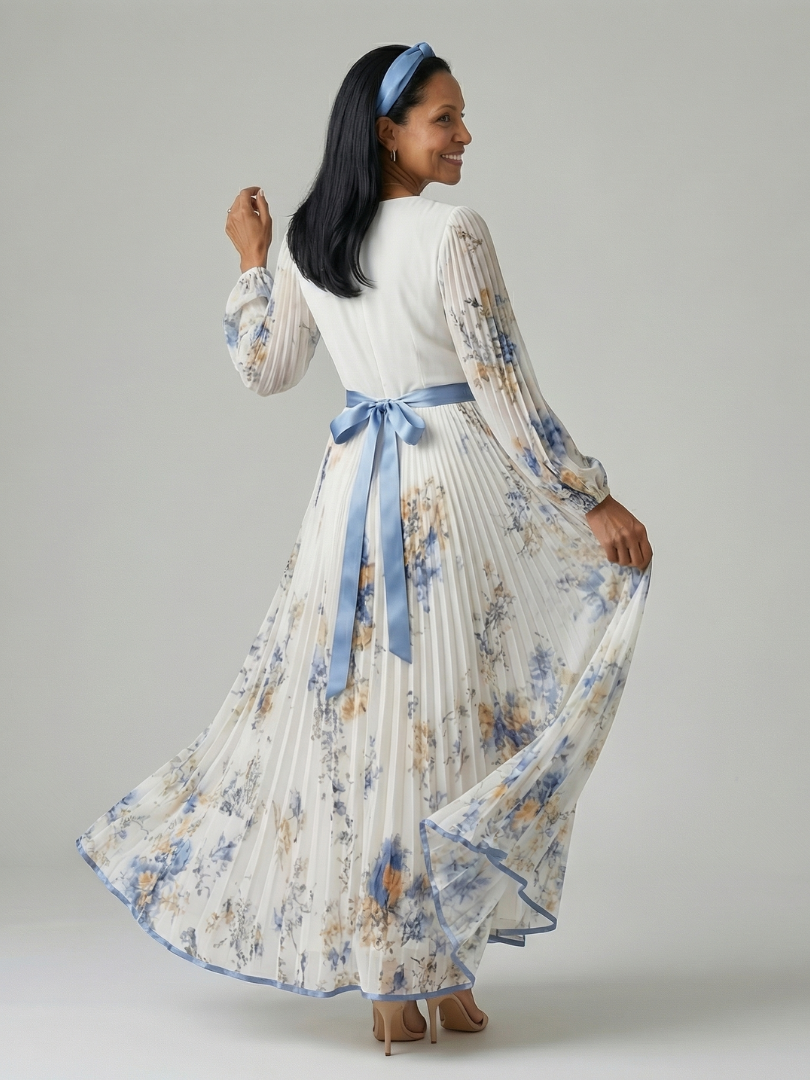Mirella | Long Sleeve Pleated Wrap Midi Dress