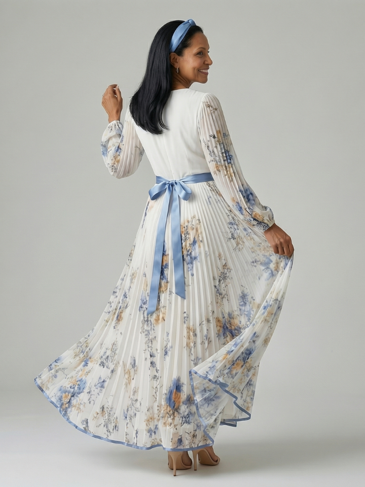 Mirella | Long Sleeve Pleated Wrap Midi Dress
