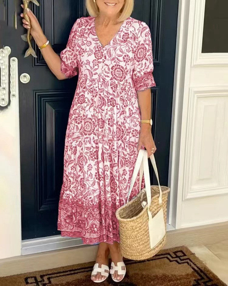 Federica | Floral V-Neck Midi Dress