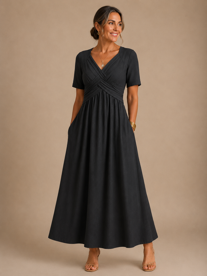 Antonella | V-Neck Gathered Waist Midi Dress