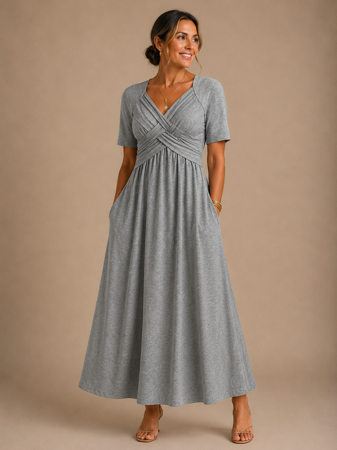 Antonella | V-Neck Gathered Waist Midi Dress