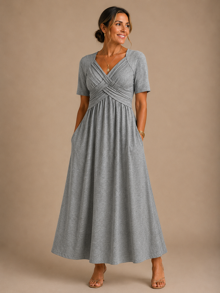Antonella | V-Neck Gathered Waist Midi Dress