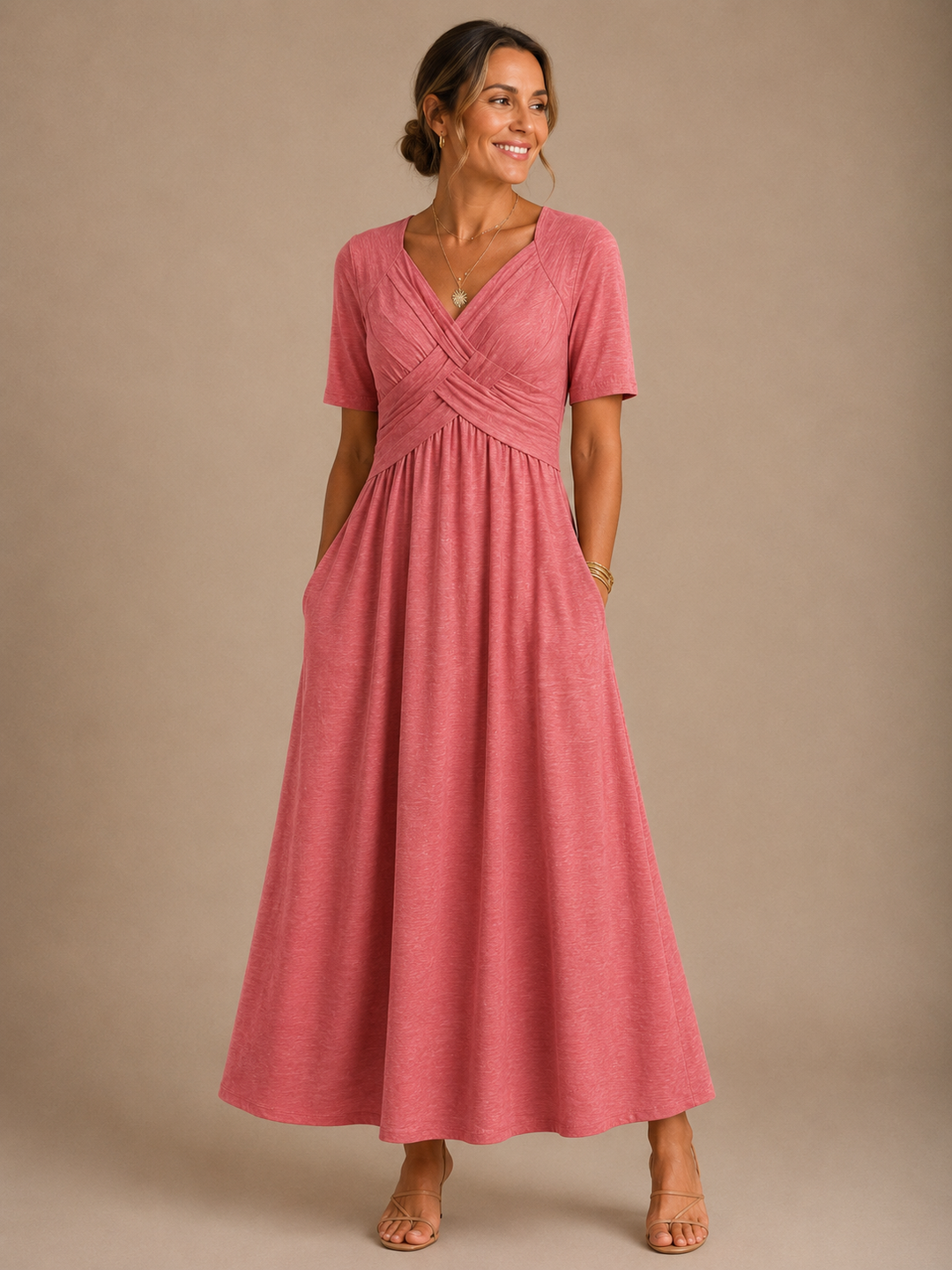 Antonella | V-Neck Gathered Waist Midi Dress