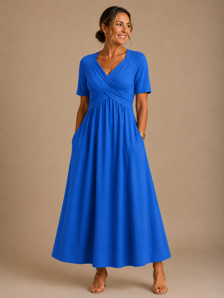 Antonella | V-Neck Gathered Waist Midi Dress