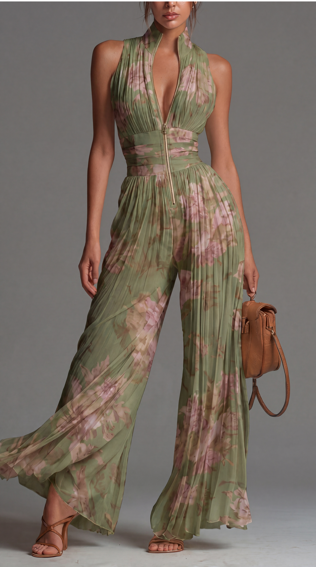 Rosie | Pleated Floral Chiffon Jumpsuit