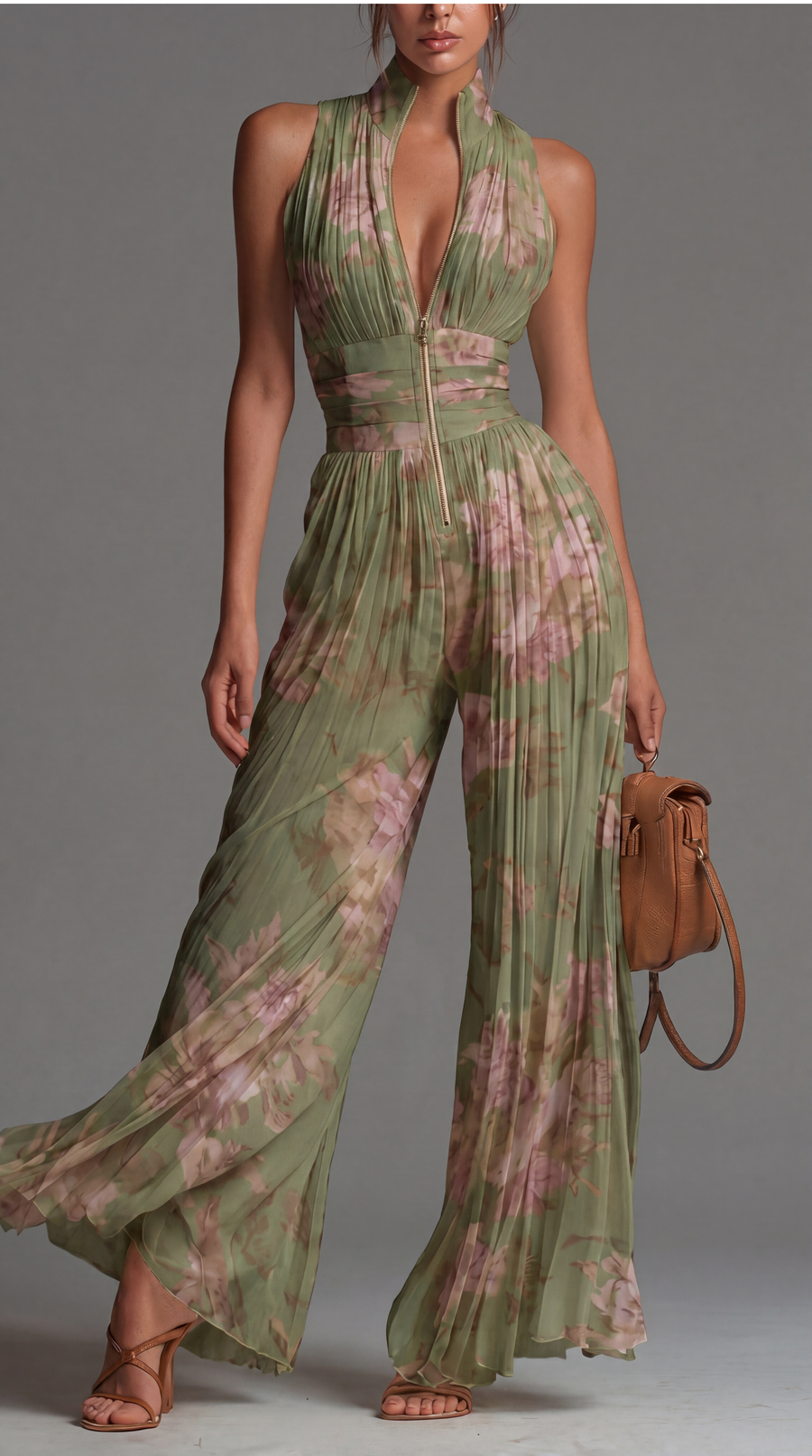 Rosie | Pleated Floral Chiffon Jumpsuit