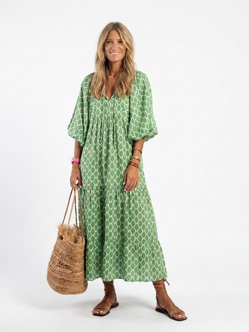 Camilla | Tiered Three-Quarter Sleeve Midi Dress