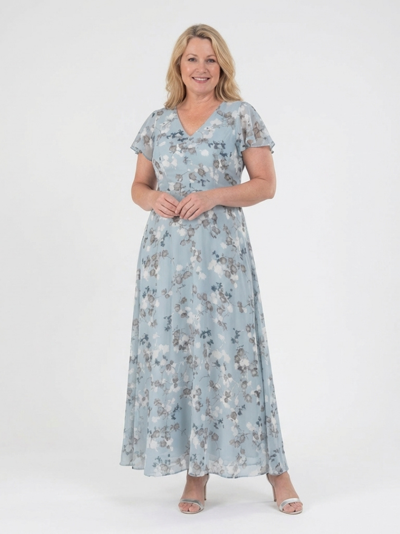 Dalia | Flutter Sleeve Chiffon Maxi Dress