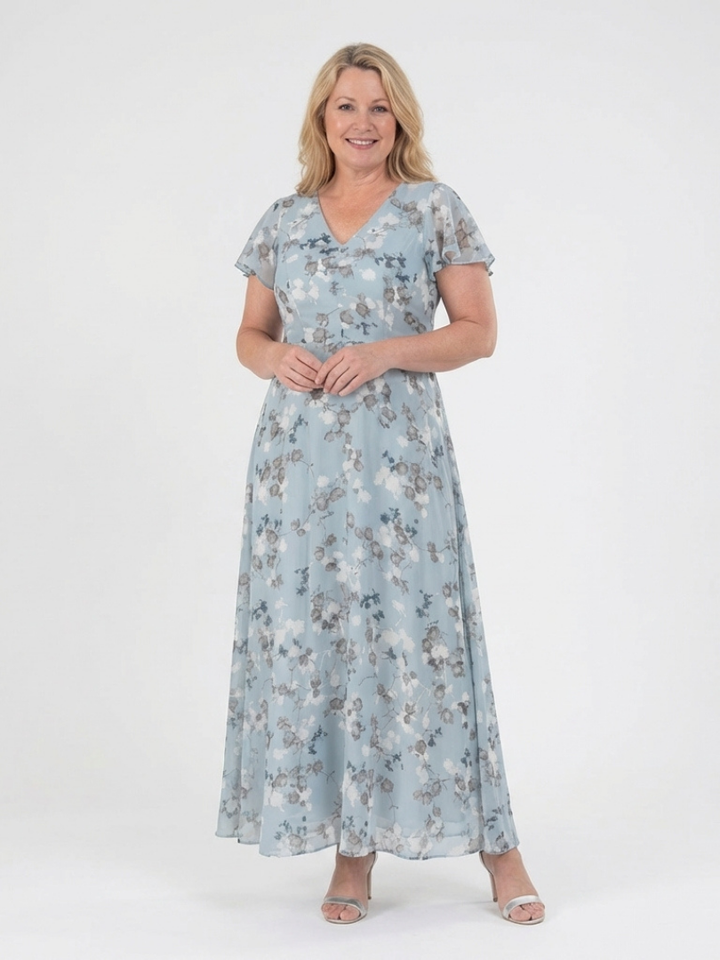 Dalia | Flutter Sleeve Chiffon Maxi Dress
