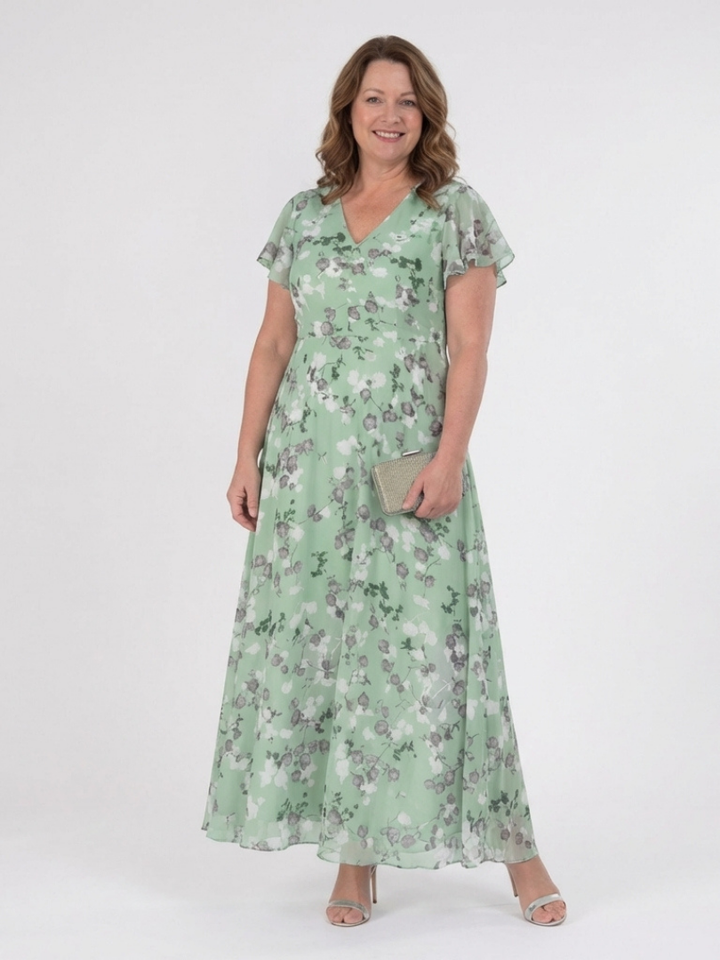 Dalia | Flutter Sleeve Chiffon Maxi Dress