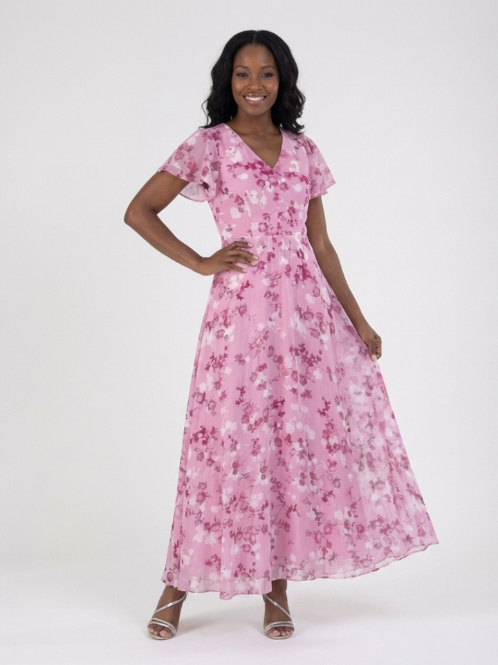 Dalia | Flutter Sleeve Chiffon Maxi Dress