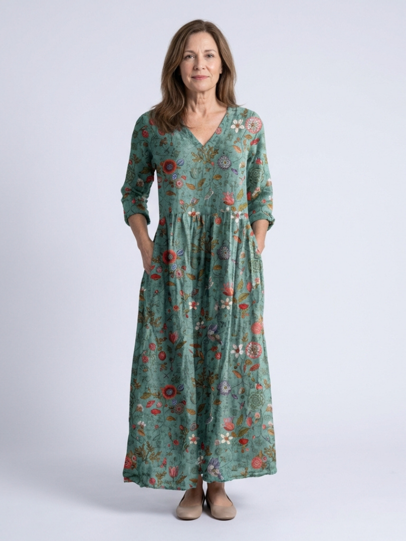 Lavinia | Floral Three-Quarter Sleeve Maxi Dress