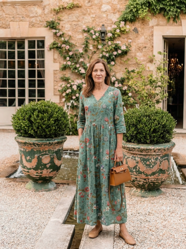 Lavinia | Floral Three-Quarter Sleeve Maxi Dress