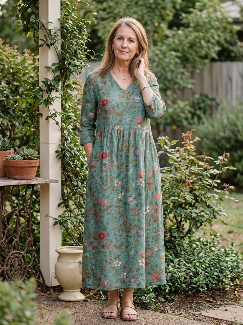 Lavinia | Floral Three-Quarter Sleeve Maxi Dress