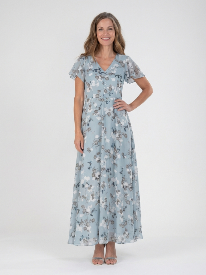 Dalia | Flutter Sleeve Chiffon Maxi Dress