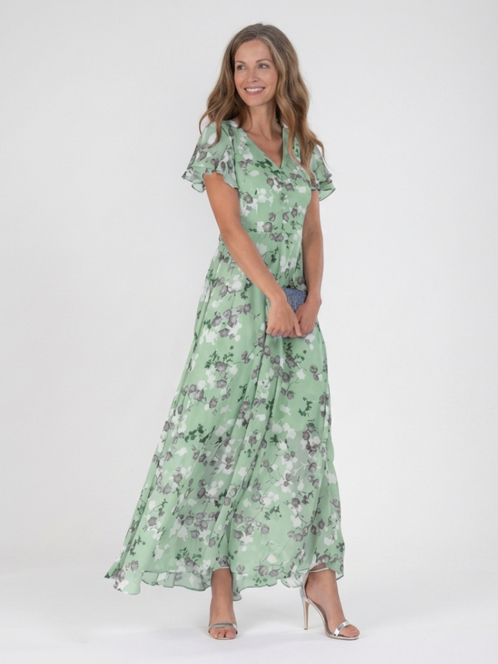 Dalia | Flutter Sleeve Chiffon Maxi Dress