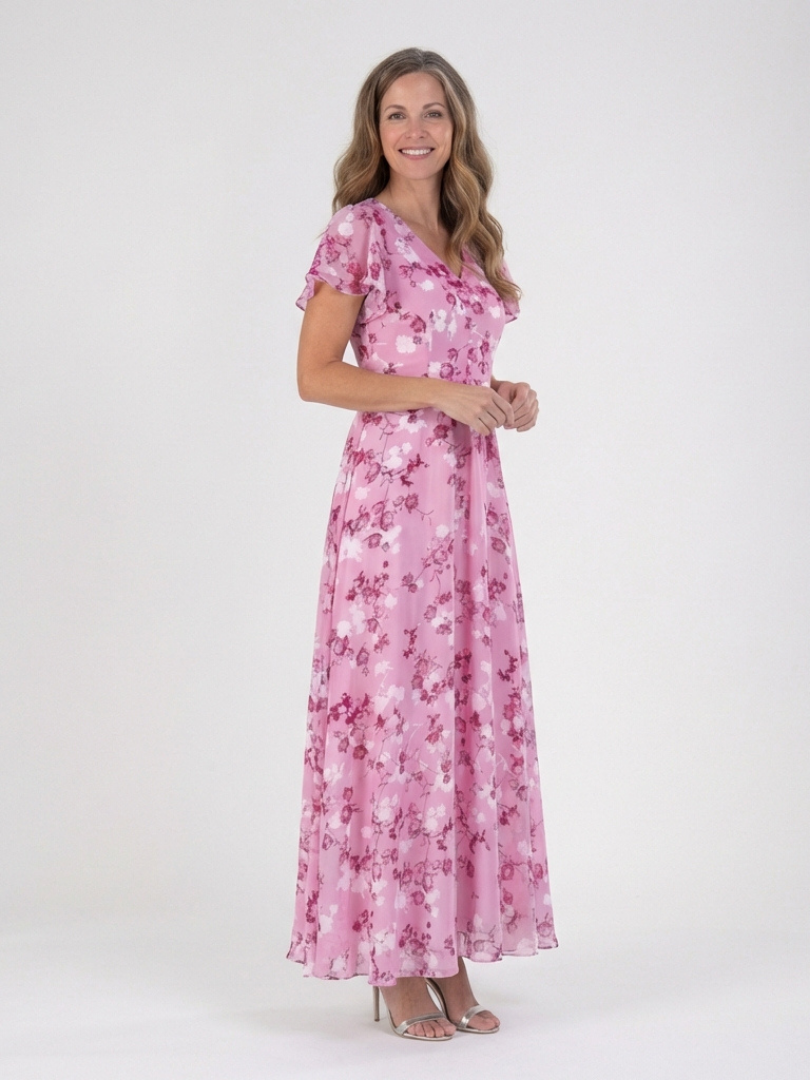 Dalia | Flutter Sleeve Chiffon Maxi Dress