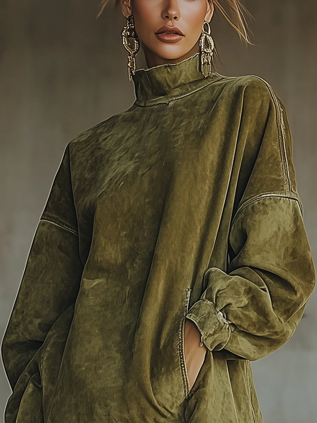 Marisole | Suede Turtleneck Fringe Dress