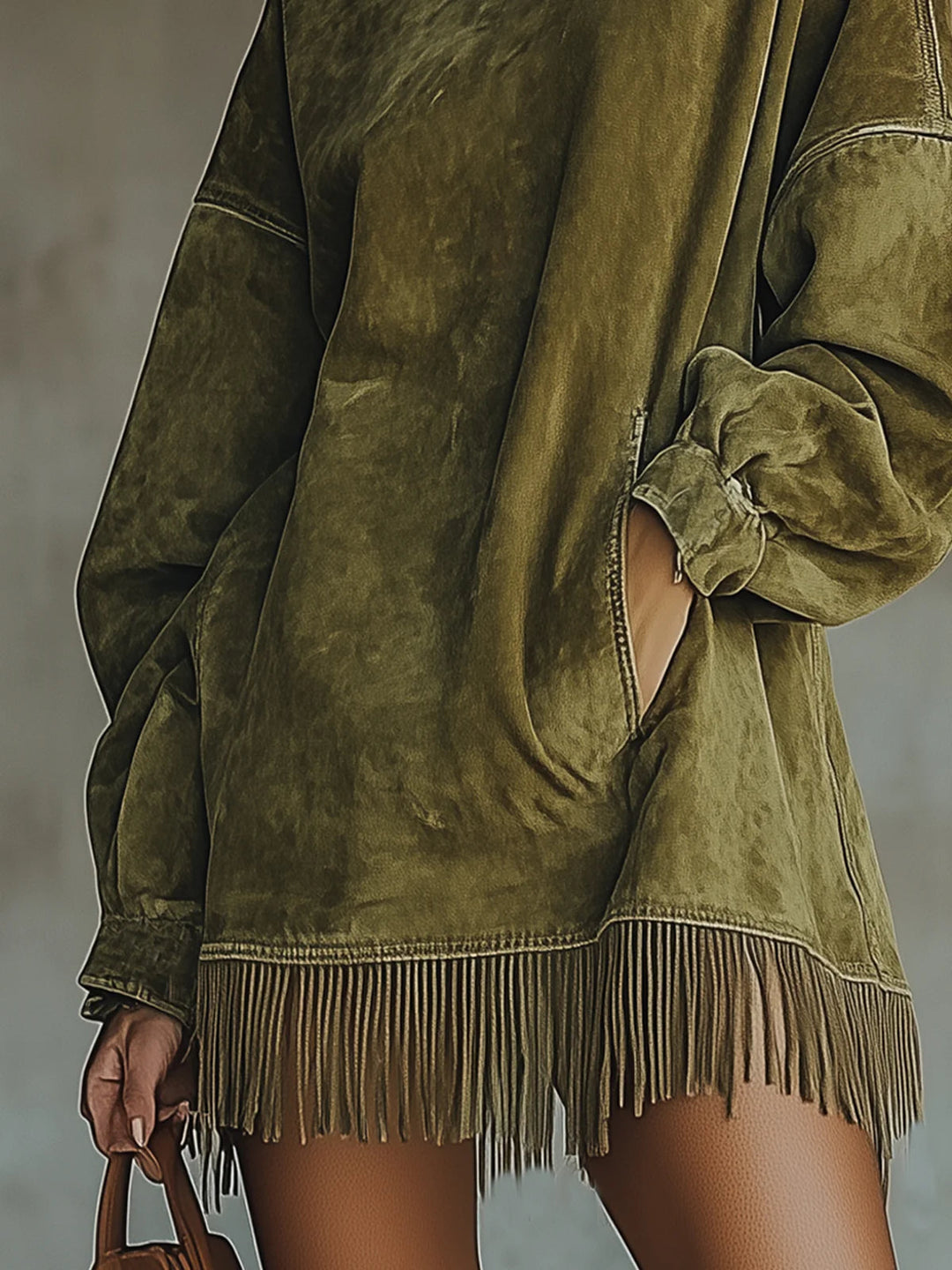 Marisole | Suede Turtleneck Fringe Dress
