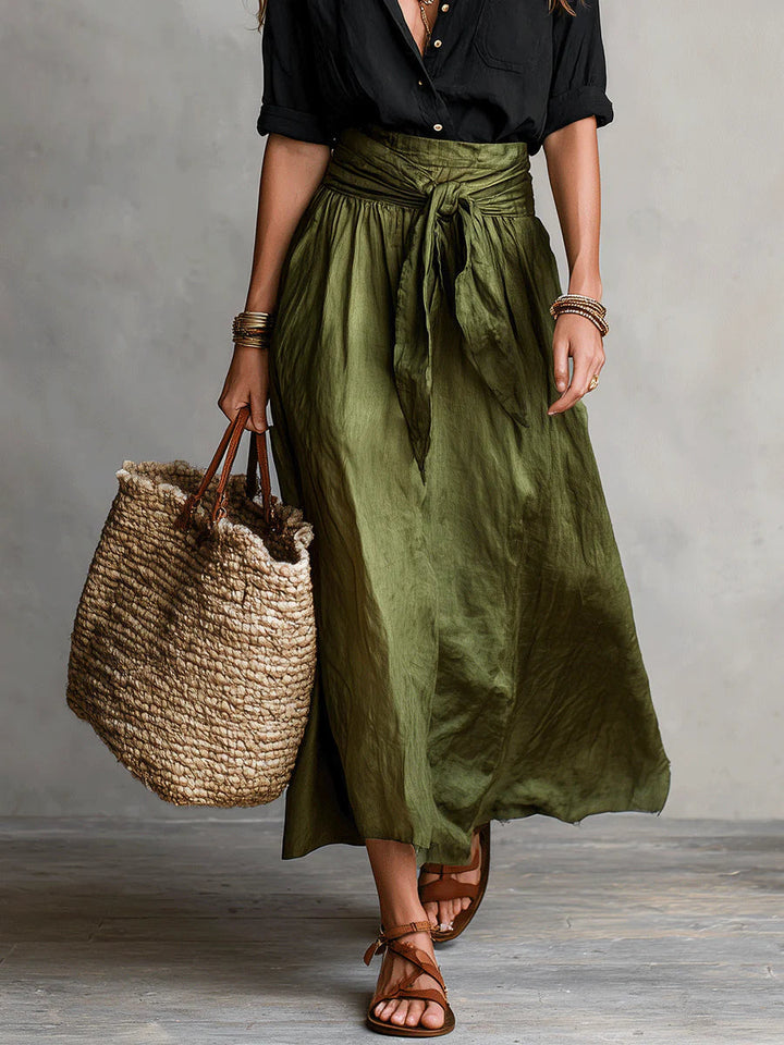 Alloro | Two-Piece Set with Black Top and Olive Midi Skirt