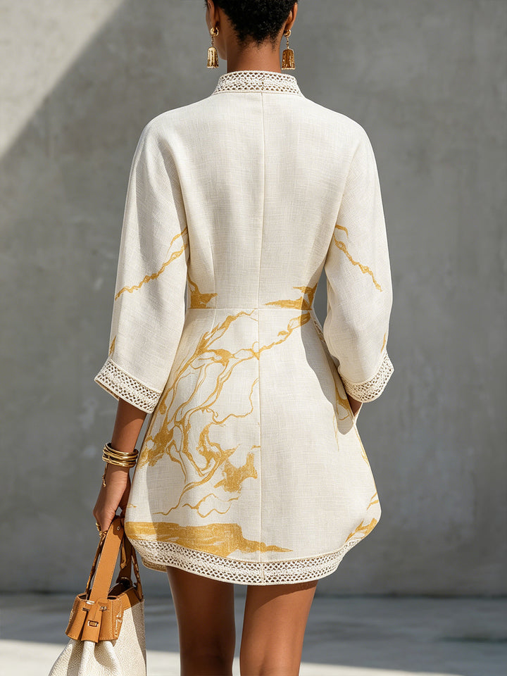 Aurelia | Gold-Print Crochet Lace Mini Dress