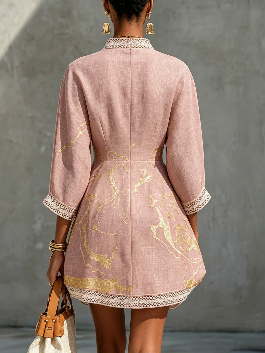 Aurelia | Gold-Print Crochet Lace Mini Dress