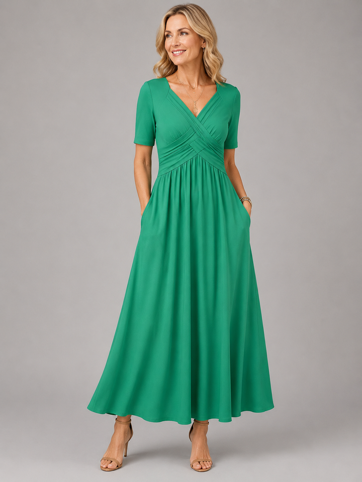 Antonella | V-Neck Gathered Waist Midi Dress