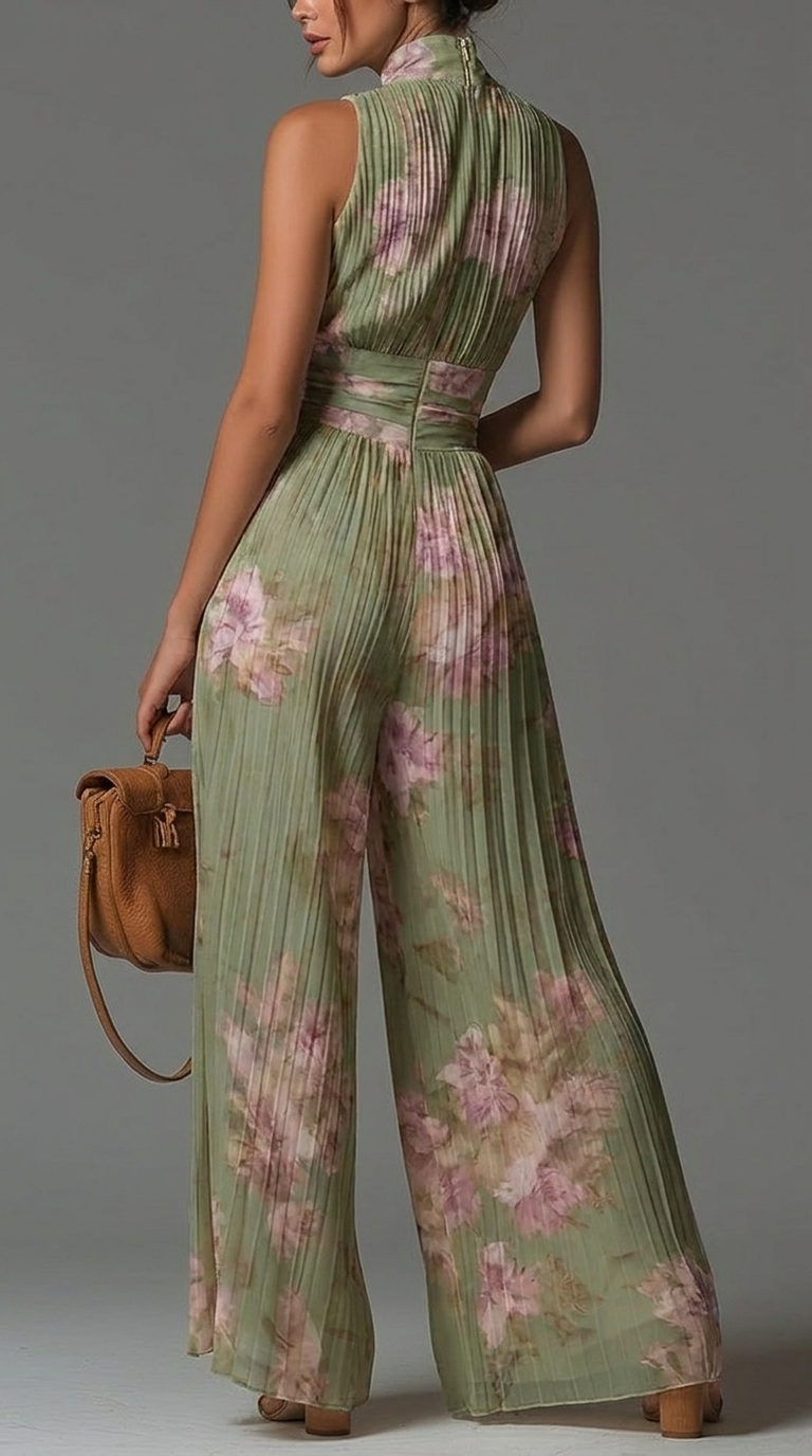 Rosie | Pleated Floral Chiffon Jumpsuit