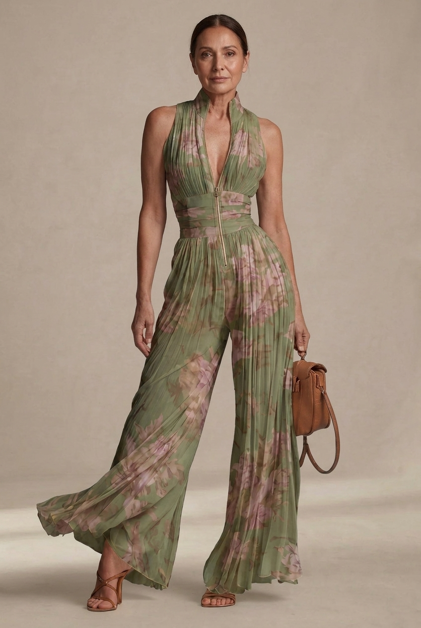 Rosie | Pleated Floral Chiffon Jumpsuit