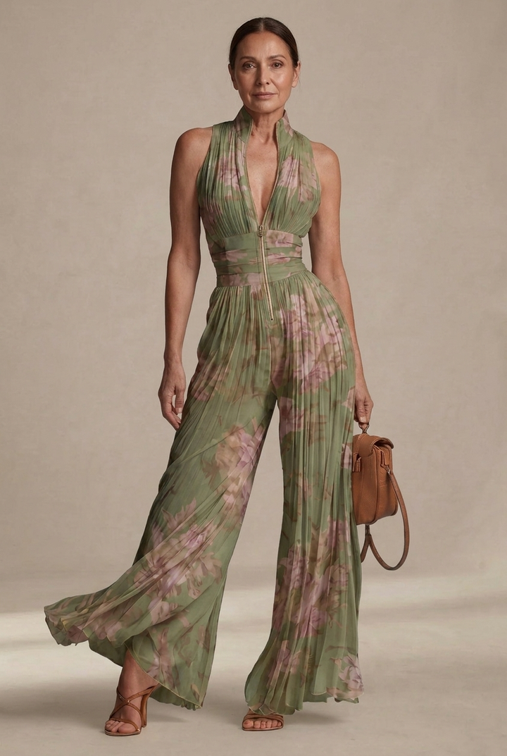 Rosie | Pleated Floral Chiffon Jumpsuit