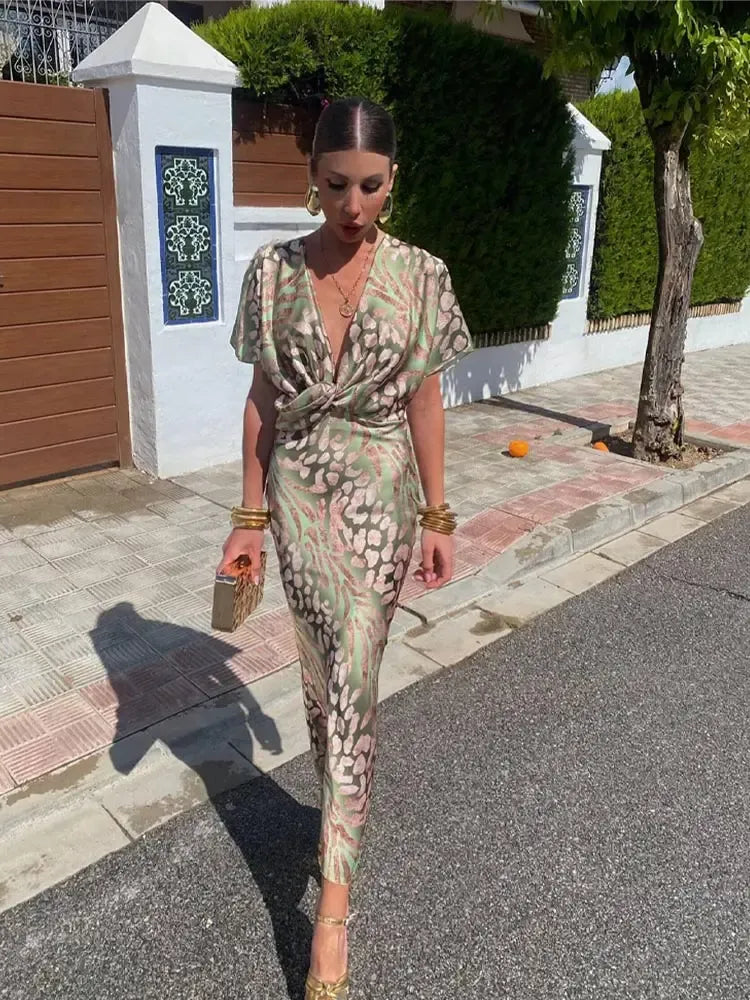 Teodora | Copper Print Satin Midi Dress