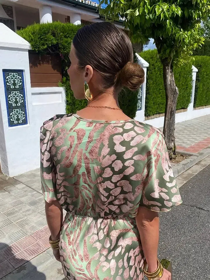 Teodora | Copper Print Satin Midi Dress
