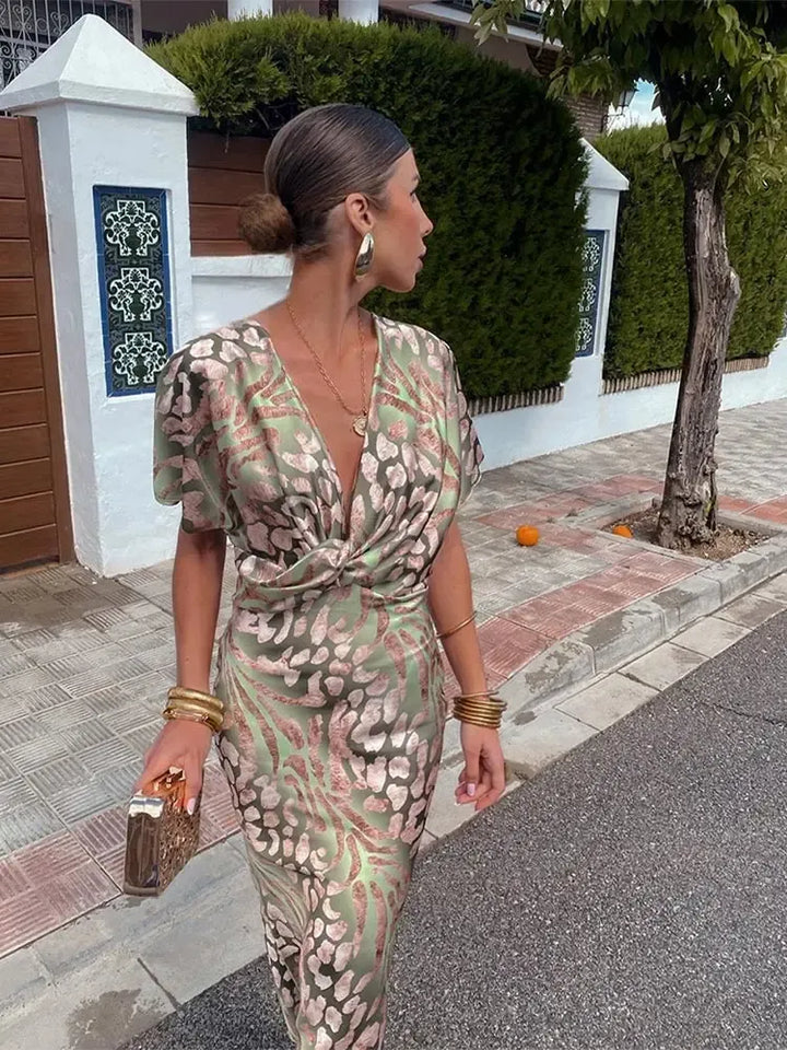 Teodora | Copper Print Satin Midi Dress