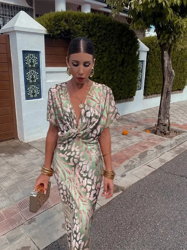 Teodora | Copper Print Satin Midi Dress