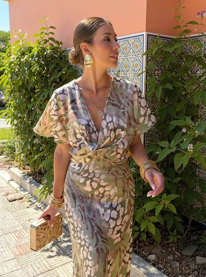 Teodora | Copper Print Satin Midi Dress