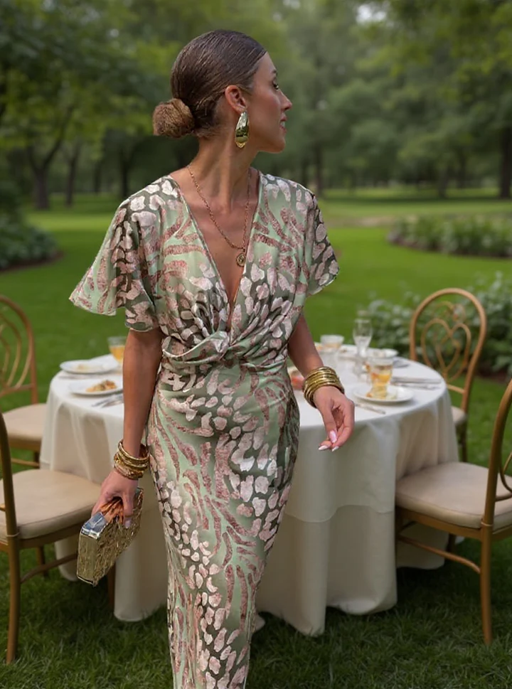 Teodora | Copper Print Satin Midi Dress