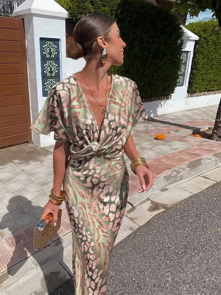 Teodora | Copper Print Satin Midi Dress