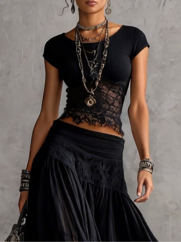 Matilde | Lace Panel Maxi Skirt Set